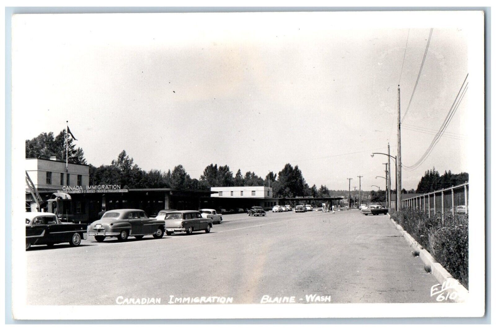 Blaine Washington WA Postcard RPPC Photo Canadian Immigration Cars c1950\'s
