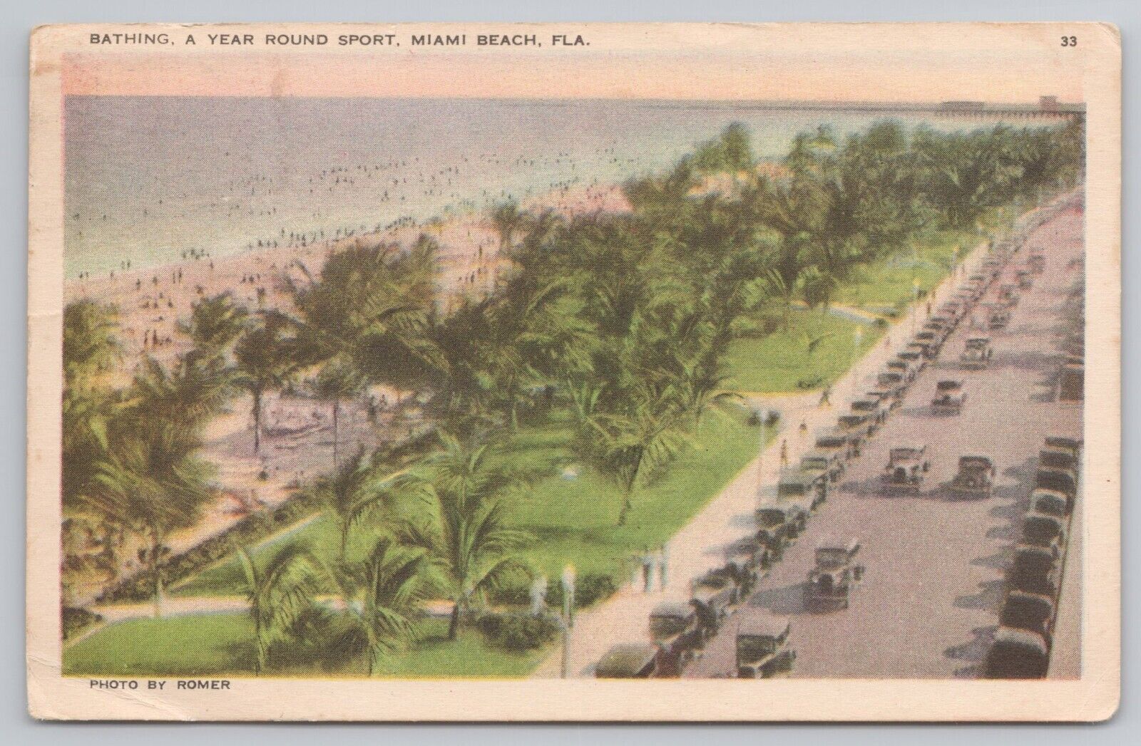 Bathing Beach Miami Florida FL 1920s Gulf Gas Oil Advertising Postcard 0763