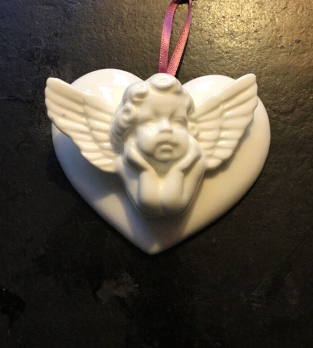 Vintage Dept. 56  Bone China ANGEL in HEART Christmas Ornament