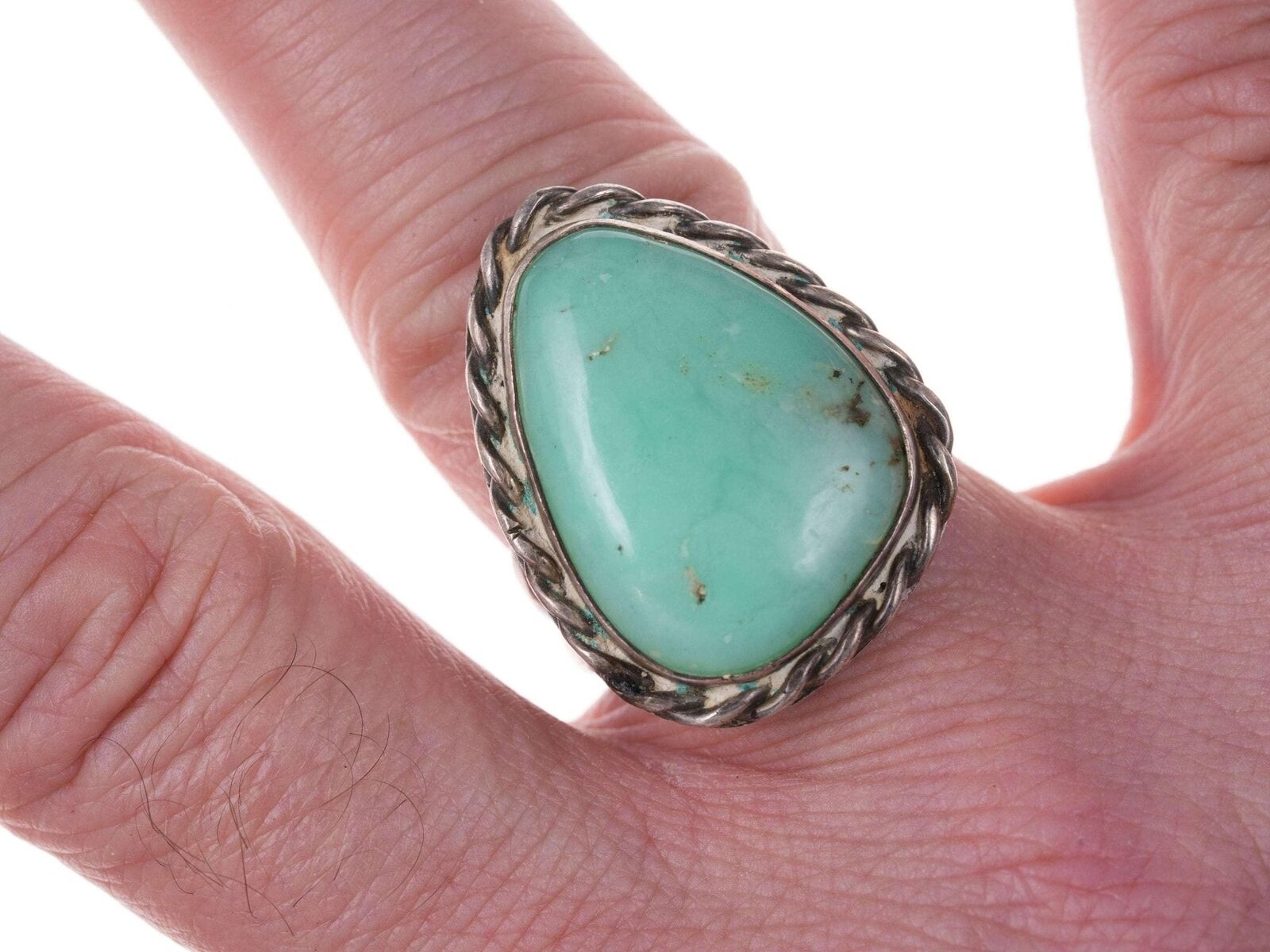 c1950's Navajo Silver Green Chalcedony Ring