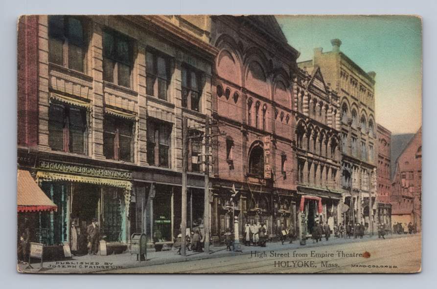 High Street at Empire Theater HOLYOKE Massachusetts Hand Colored Albertype 1910