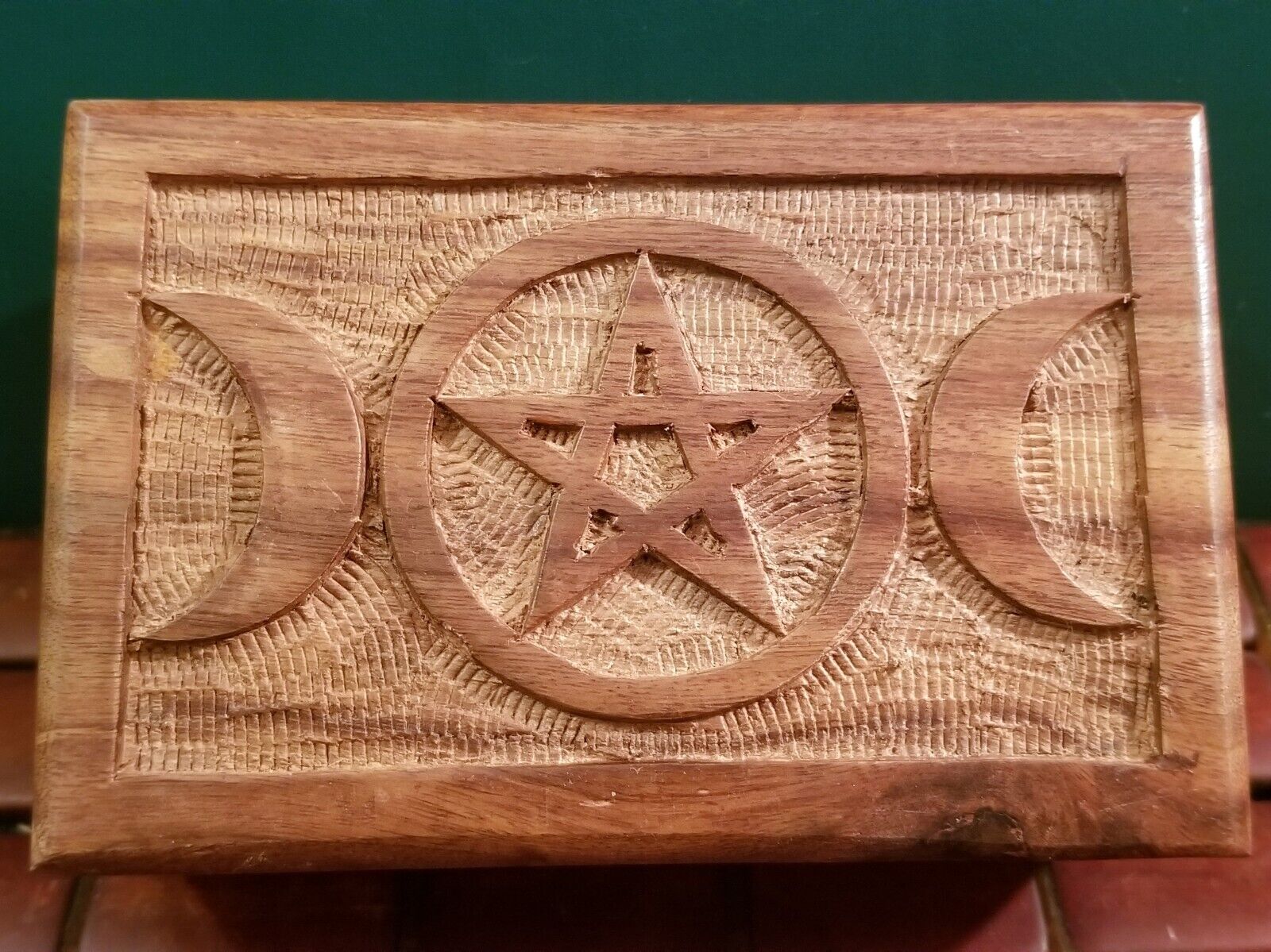 Triple Moon Goddess Pentagram Wooden Box For Tarot Cards or Jewelry 6\