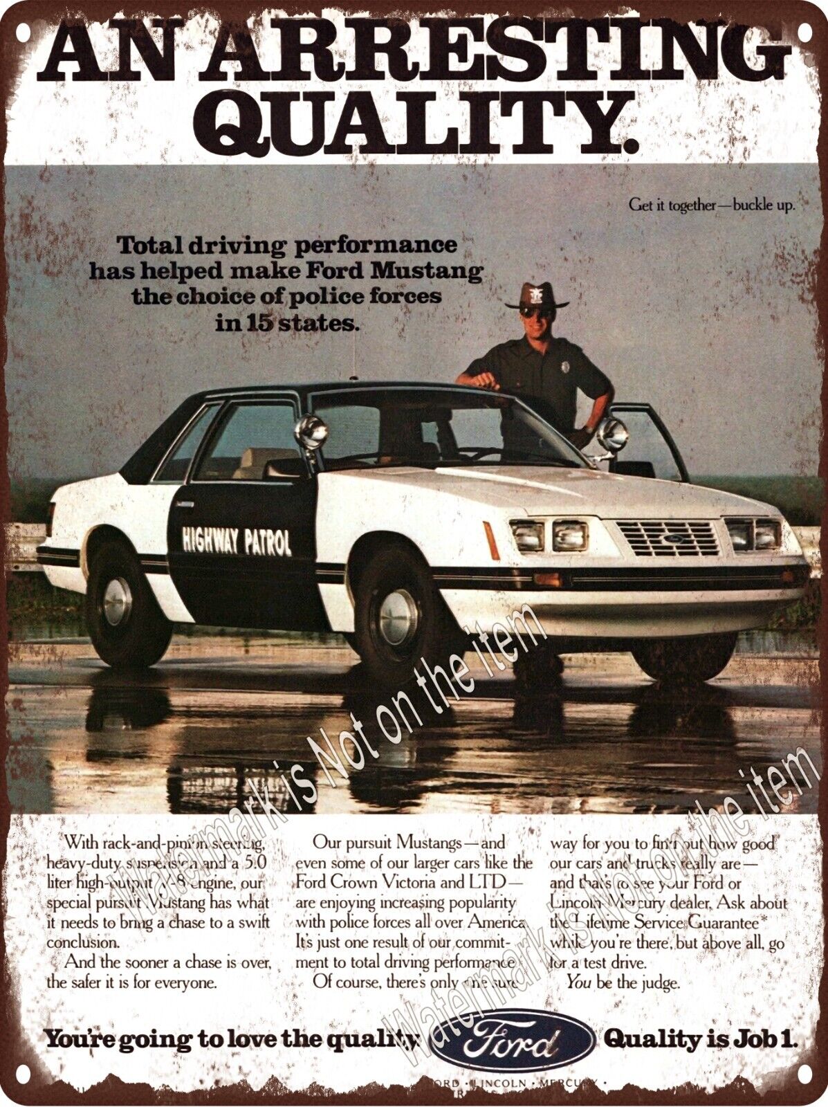 1984 Ford Mustang Police Law Enforcement Highway Patrol Metal Sign 9x12\
