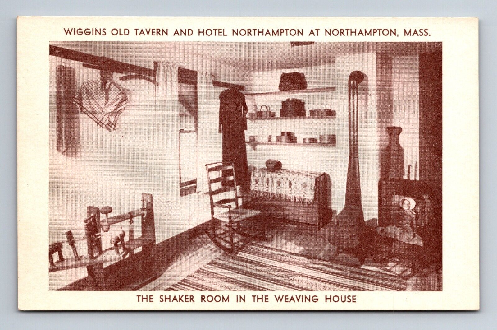 Northhampton MA Wiggins Old Tavern and Hotel Northhampton Shaker Room Postcard