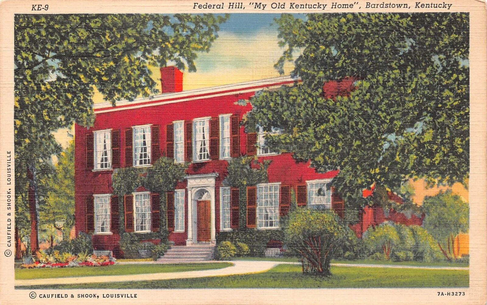 Bardstown KY Kentucky Federal Hill My Old Kentucky Home Linen Vintage Postcard