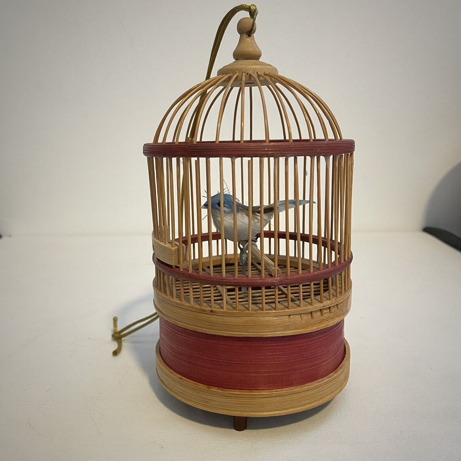 Vintage Schylling Wind Up Animated Bird Chirps Sings Bamboo Cage Works Read