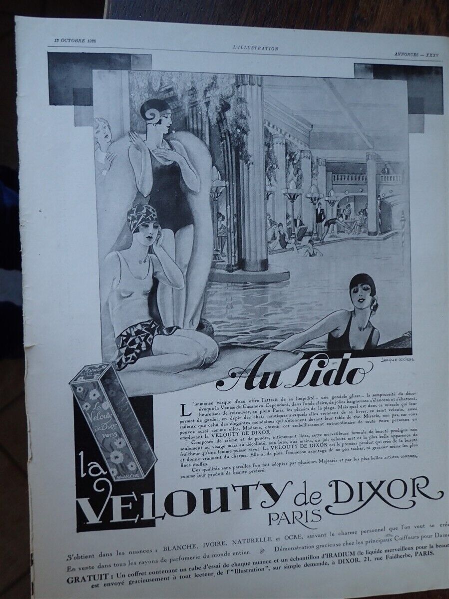 VELOUTY by DIXOR au LIDO by Jacques LECLERC paper advertising ILLUSTRATION 1928