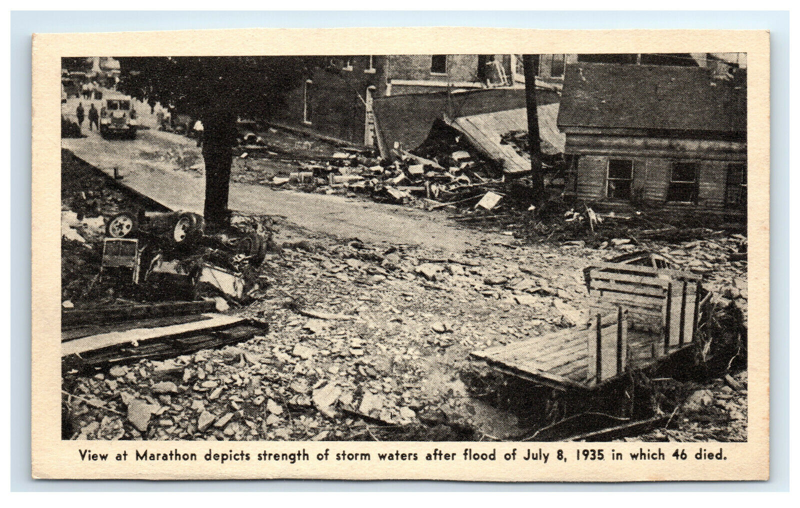 Postcard 1935 Flood View of Marathon, NY strength of storm G20