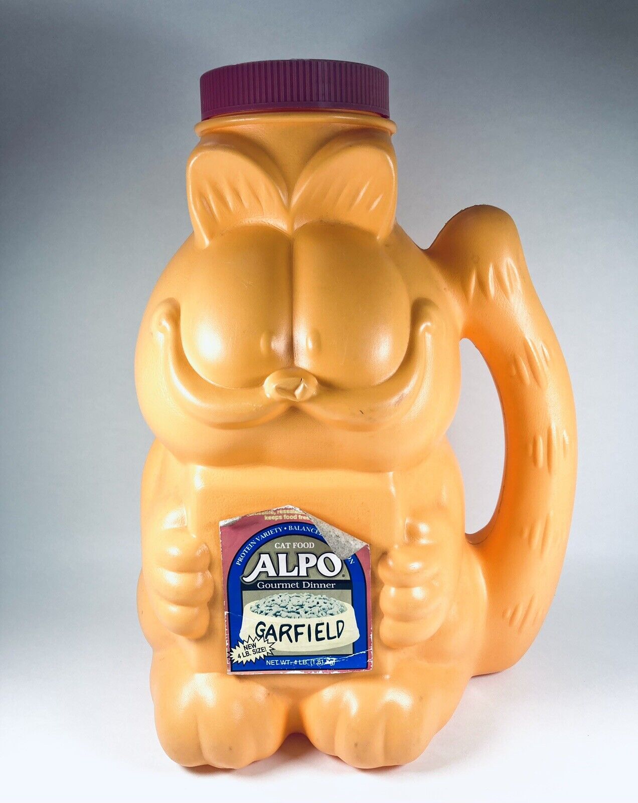 Vtg Garfield 1994 Alpo Empty Cat Food Canister Blow Mold Container Coin Bank 13\