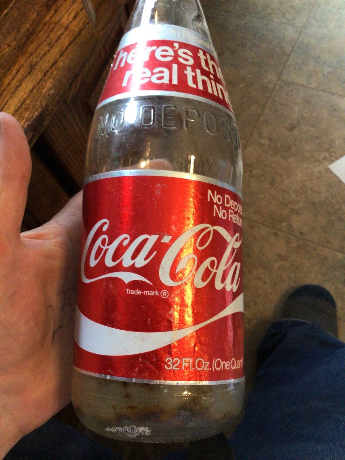 COCA COLA FOIL LABEL 32 OZ NDNR BOTTLE 1971 Heres The Real Thing Qt 