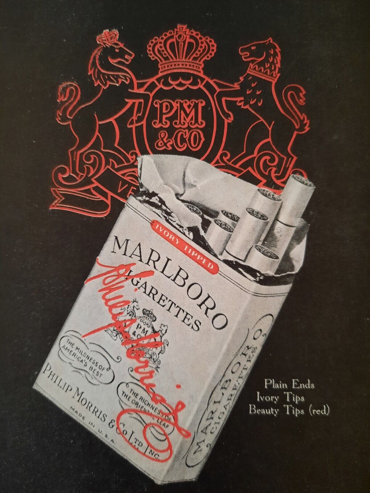 1949 Philip Morris Marlboro Ivory Tip Old Box Photo Art Decor Vintage Print Ad