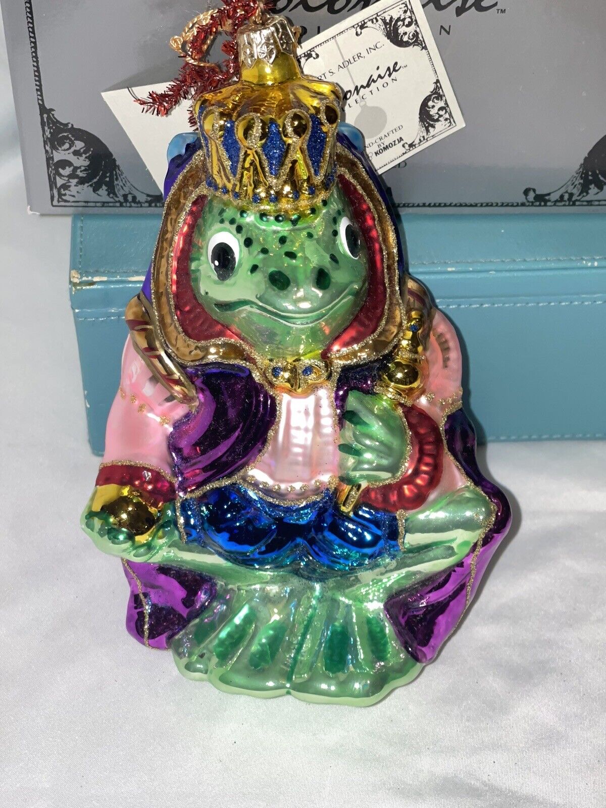 Rare Kurt Adler Polonaise Blown Glass Ornament 7” Frog King AP1000