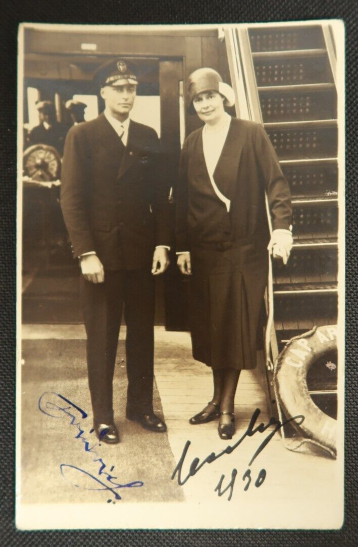 Unknown Couple Posing for Photo Postcard Steamship RPPC Ocean Liner Staff Image