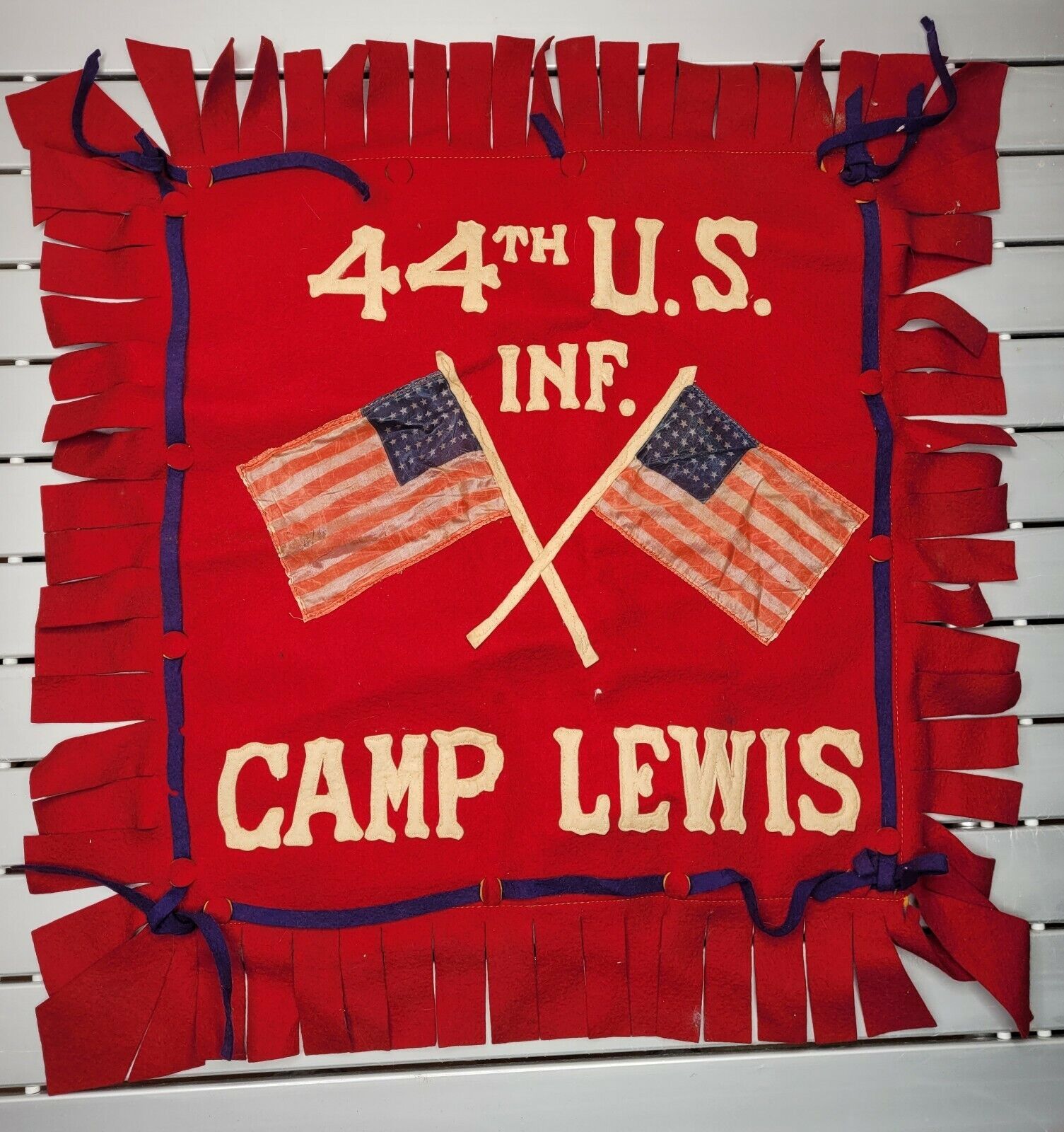 Antique U.S. Army 44th U.S. Infantry Camp Lewis Pillow Case WW1 Felt Material