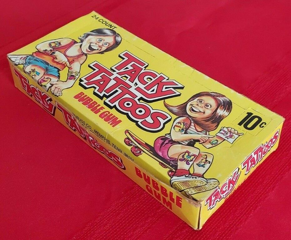 VINTAGE 1971 TACKY TATTOOS (24) 10 CENT PACKS & BOX IN EXCELLENT CONDITION