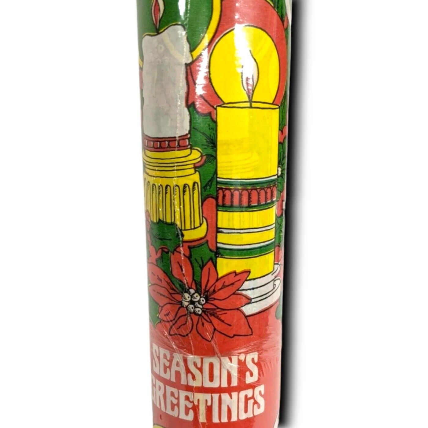Cleo Christmas Wrapping Paper 1980s Extra Heavy Weight Holly Candles 50 SQ FT