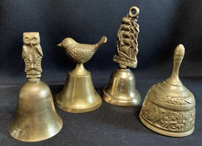 Vintage 4 Bells Rare Collection Germany Bird Ship Brass Old Collector Decor