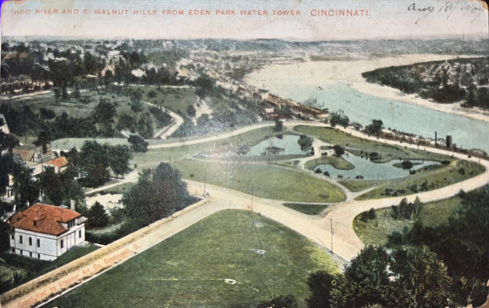 Ohio River East Walnut Hills Eden Park Water Tower Cincinnati Ohio OH Postcard 