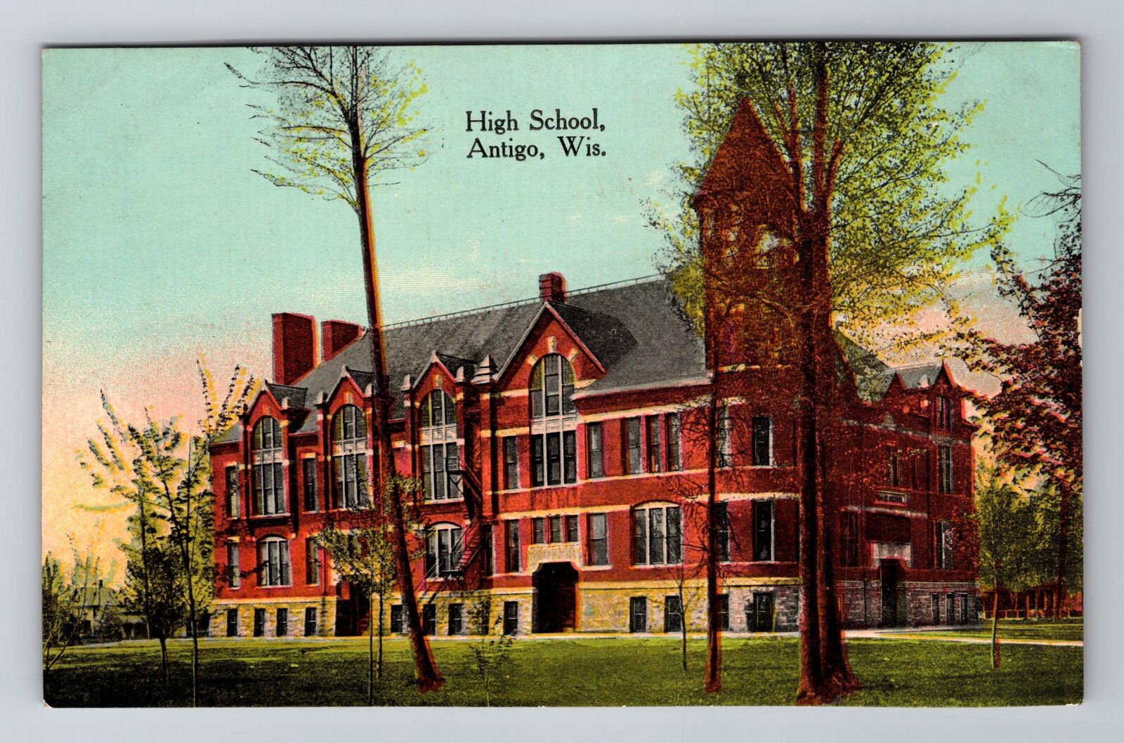 Antigo WI-Wisconsin, High School, Antique, Vintage Souvenir Postcard