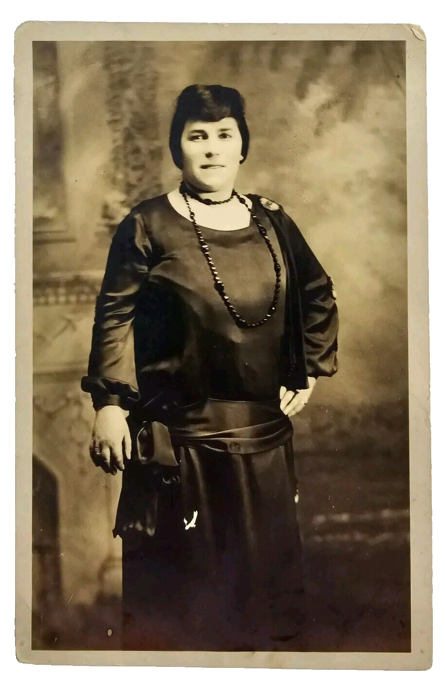 Antique RPPC Postcard Unique Style Dress Victorian Lady Woman Clothes Real Photo
