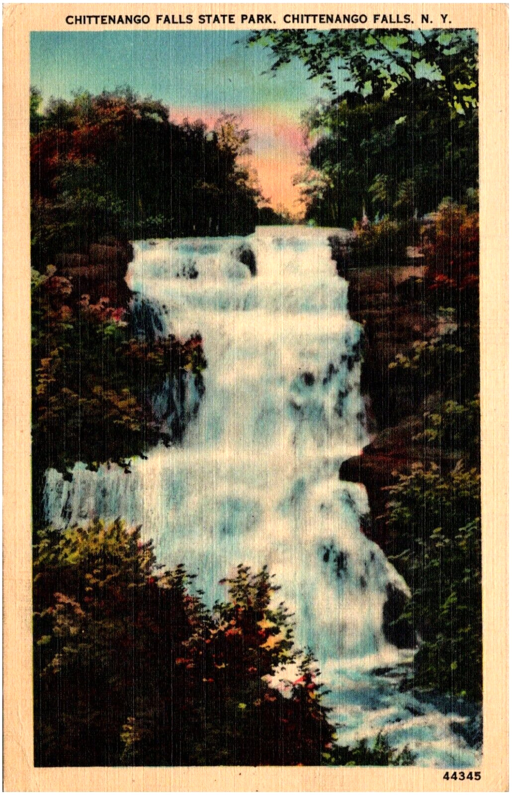 Chittenango Falls State Park New York NY Waterfall 1930s Linen Postcard Unused