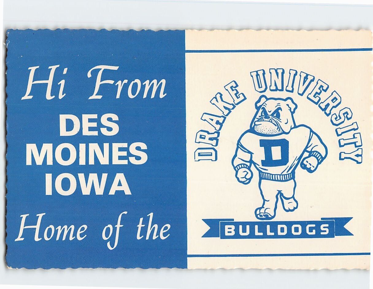 Postcard Home of the Drake University Bulldogs Hi From Des Moines Iowa USA