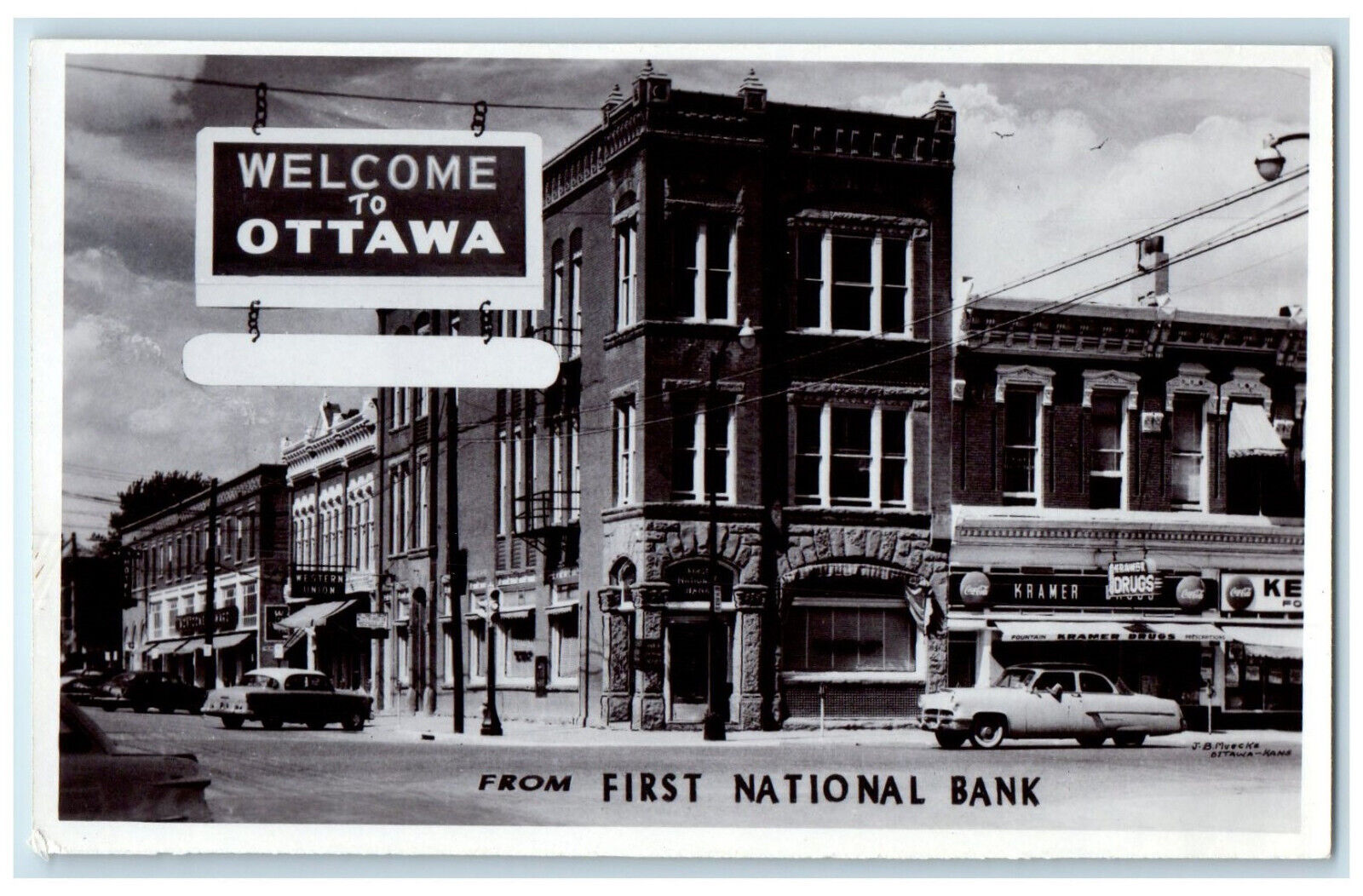 c1940's Welcome to Ottawa from First National Bank Kansas KS RPPC Photo Postcard