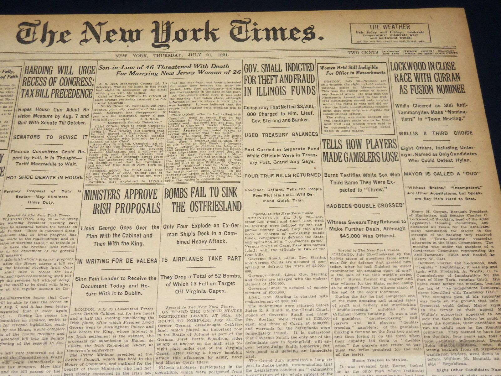 1921 JULY 21 NEW YORK TIMES - TELLS HOW PLAYERS MADE GAMBLERS LOSE - NT 8712