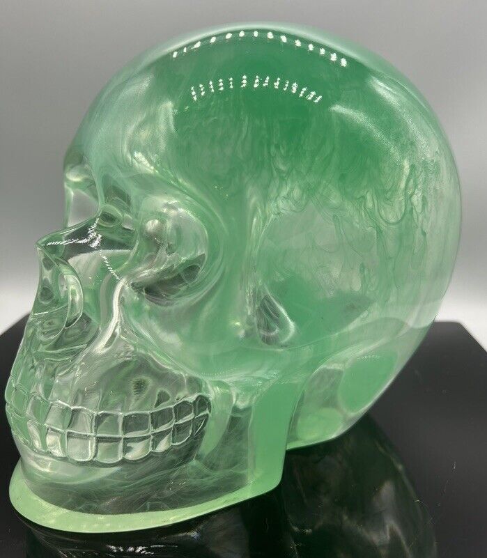 Halloween Decor Lucite LARGE 4lb Skull~Sea Mist Green~Translucent~STUNNING~NEW