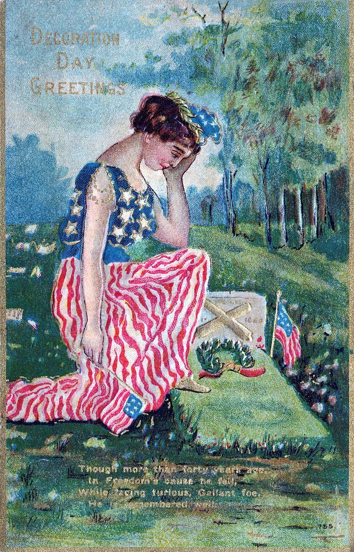 DECORATION DAY-At Grave In Red, White And Blue Decoration Day Greetings Postcard