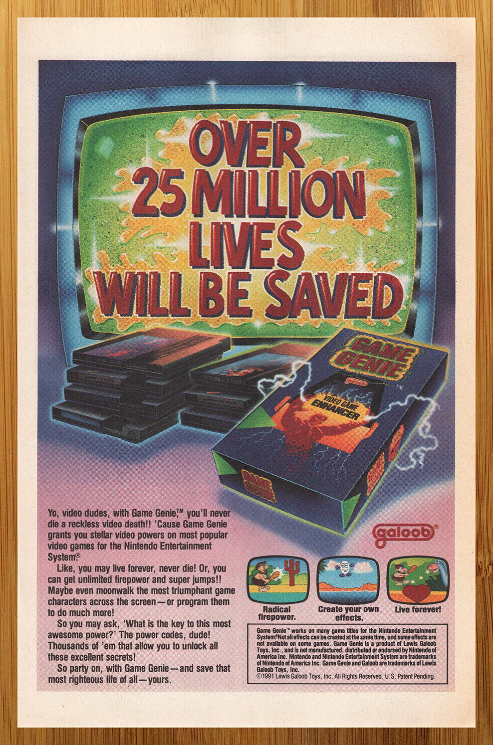 1991 Game Genie NES Nintendo Vintage Print Ad/Poster Authentic Video Game Art