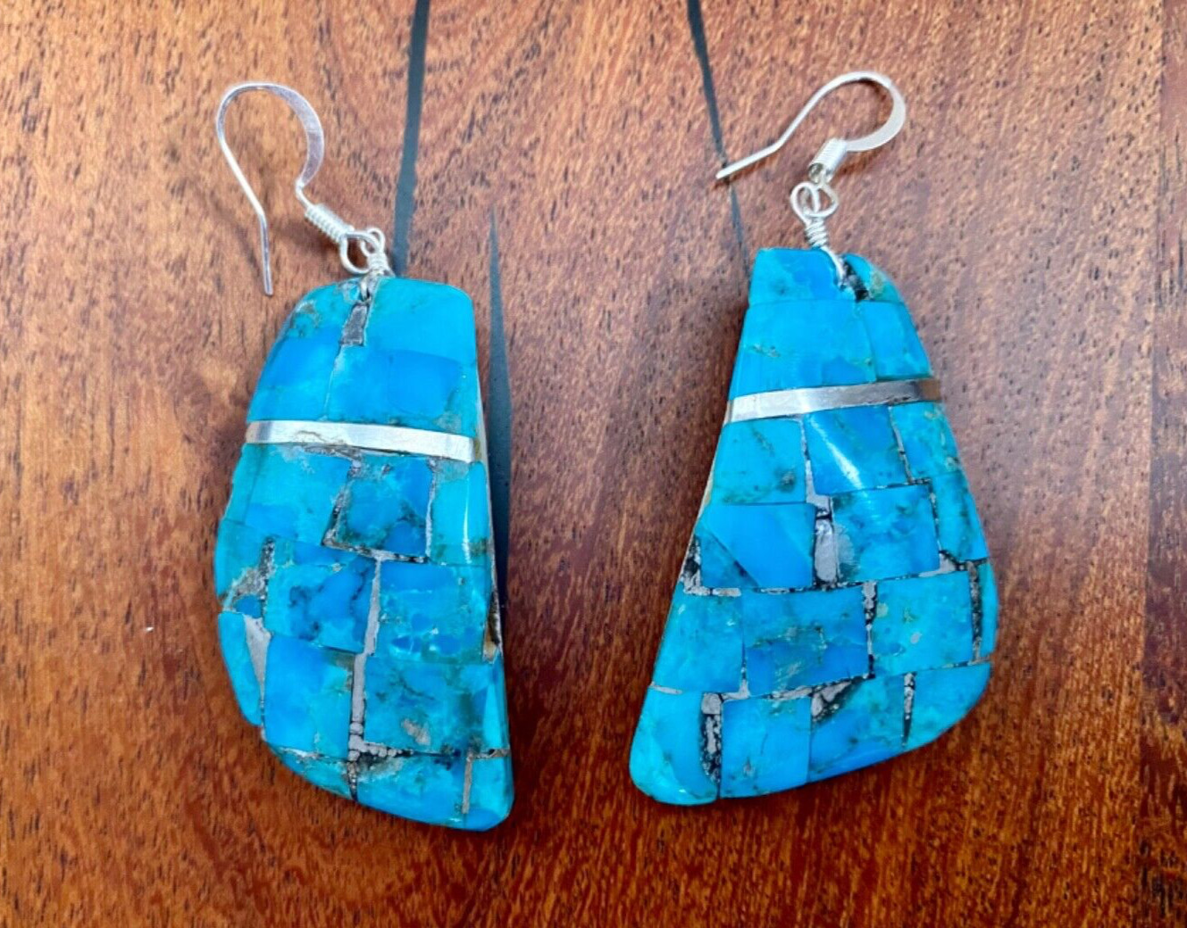 Santo Domingo Native American Spiny Oyster Shell Earrings With Turquoise Inlay
