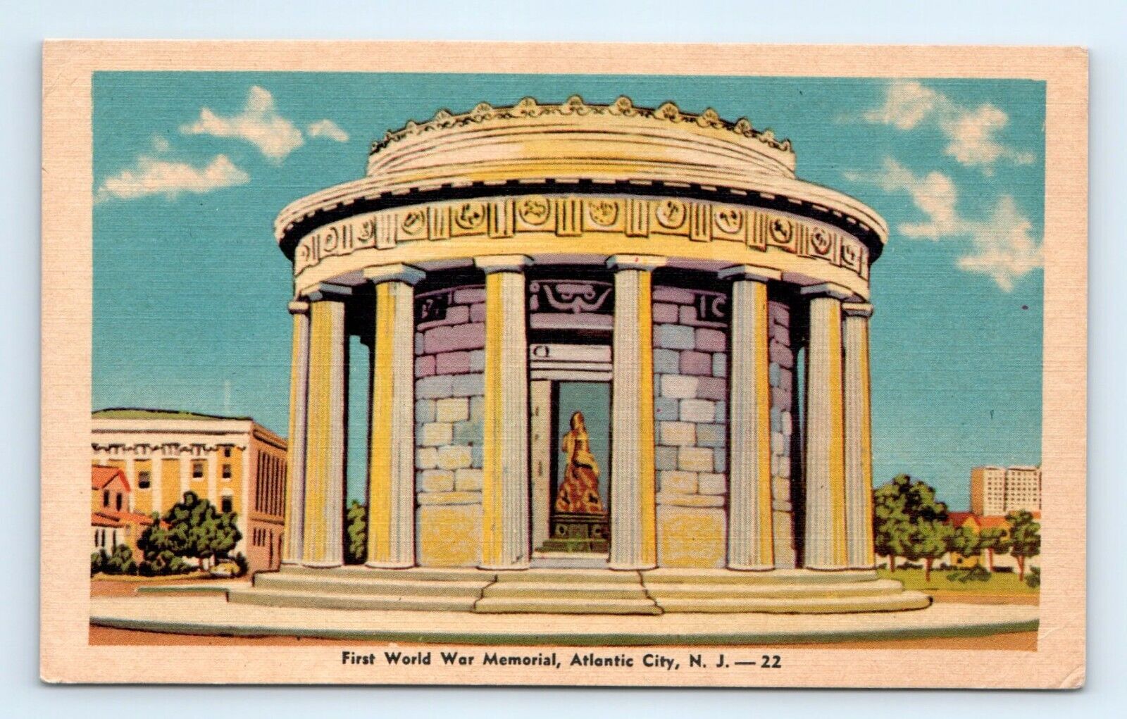1922 First World War Memorial Atlantic City NJ Postcard