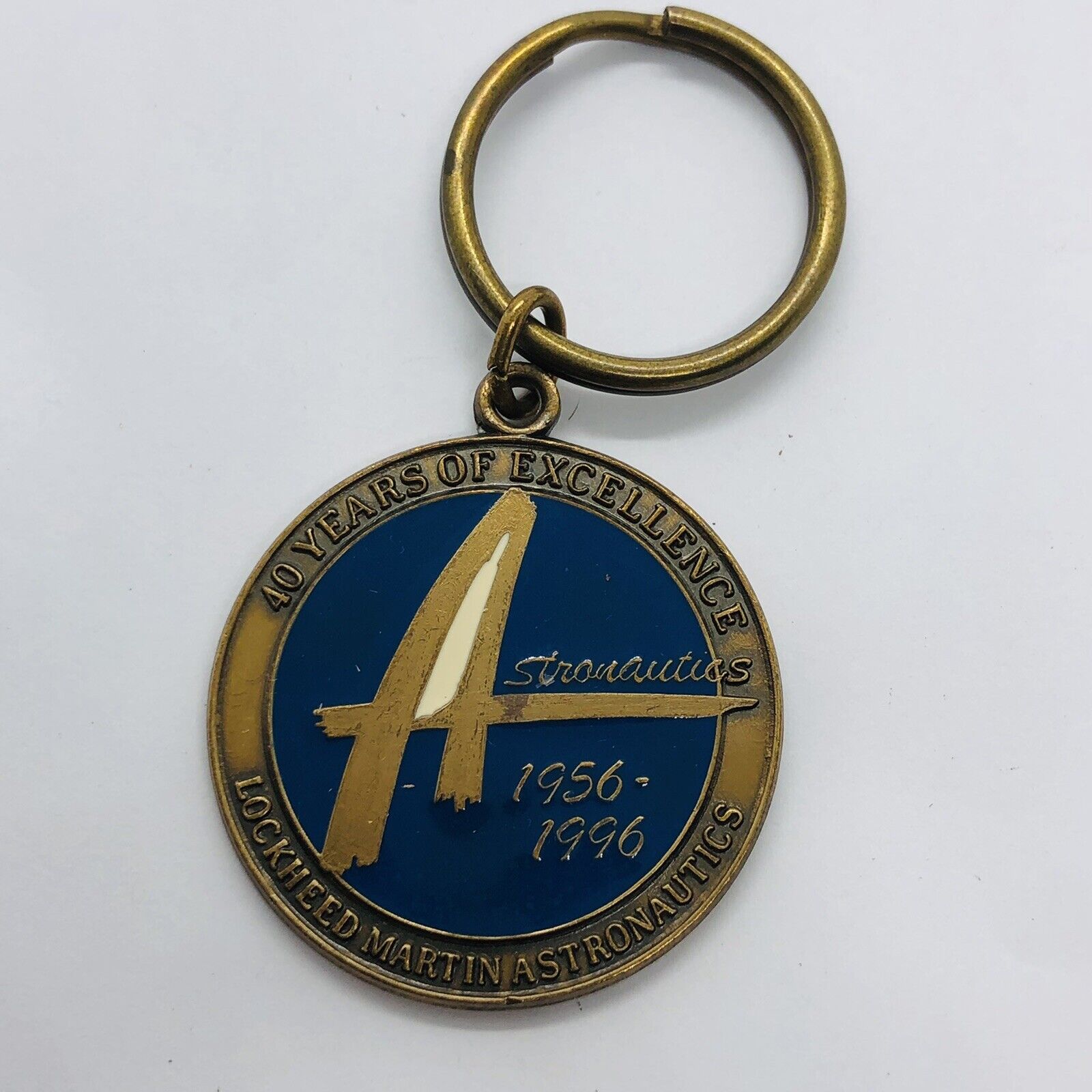 1996 Lockheed Martin Astronautics 40th Anniversary Brass Medallion Keychain