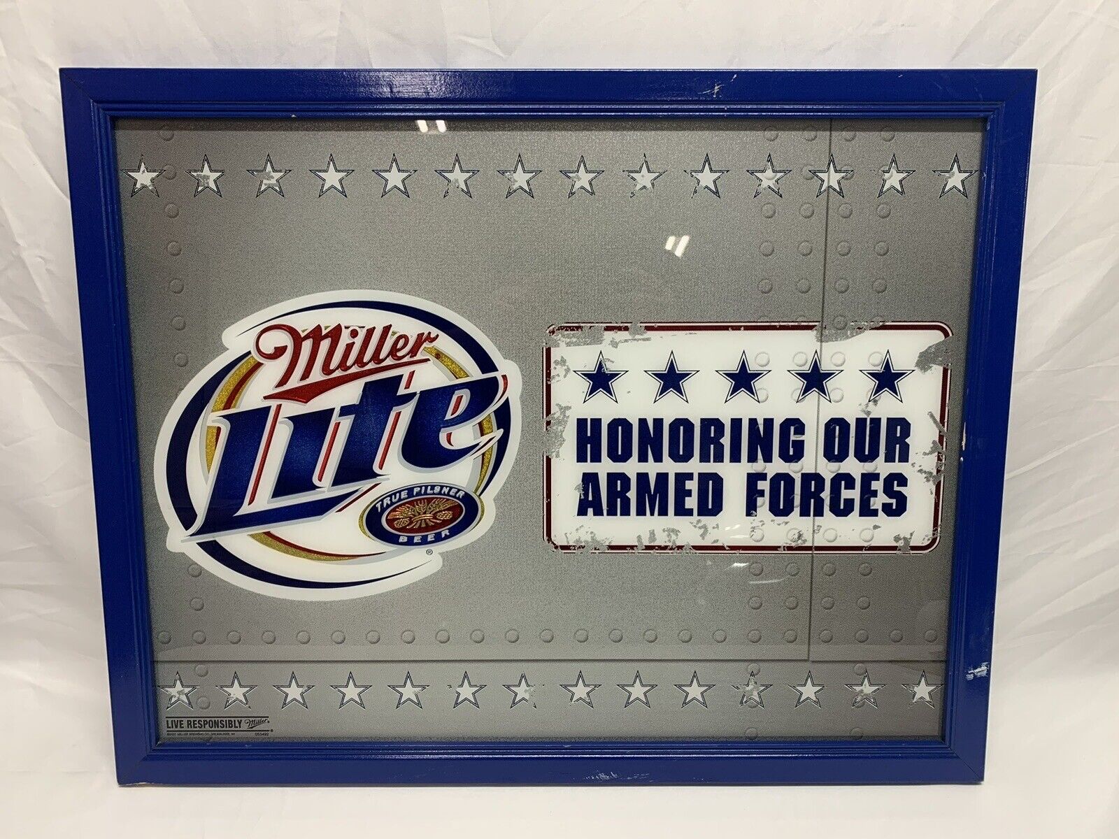2007 Miller Lite Reflective Plaque Honoring Our Armed Forces Beer Sign Mirror