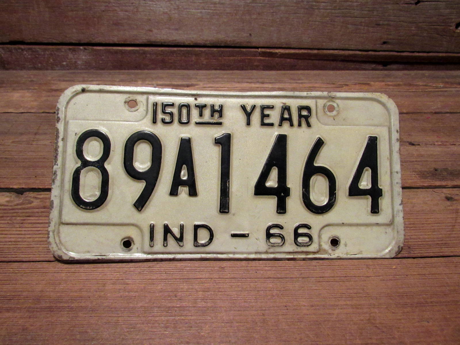 Vintage 1966 Metal INDIANA 150th YEAR Car Truck License Plate Rat Rod, Man Cave