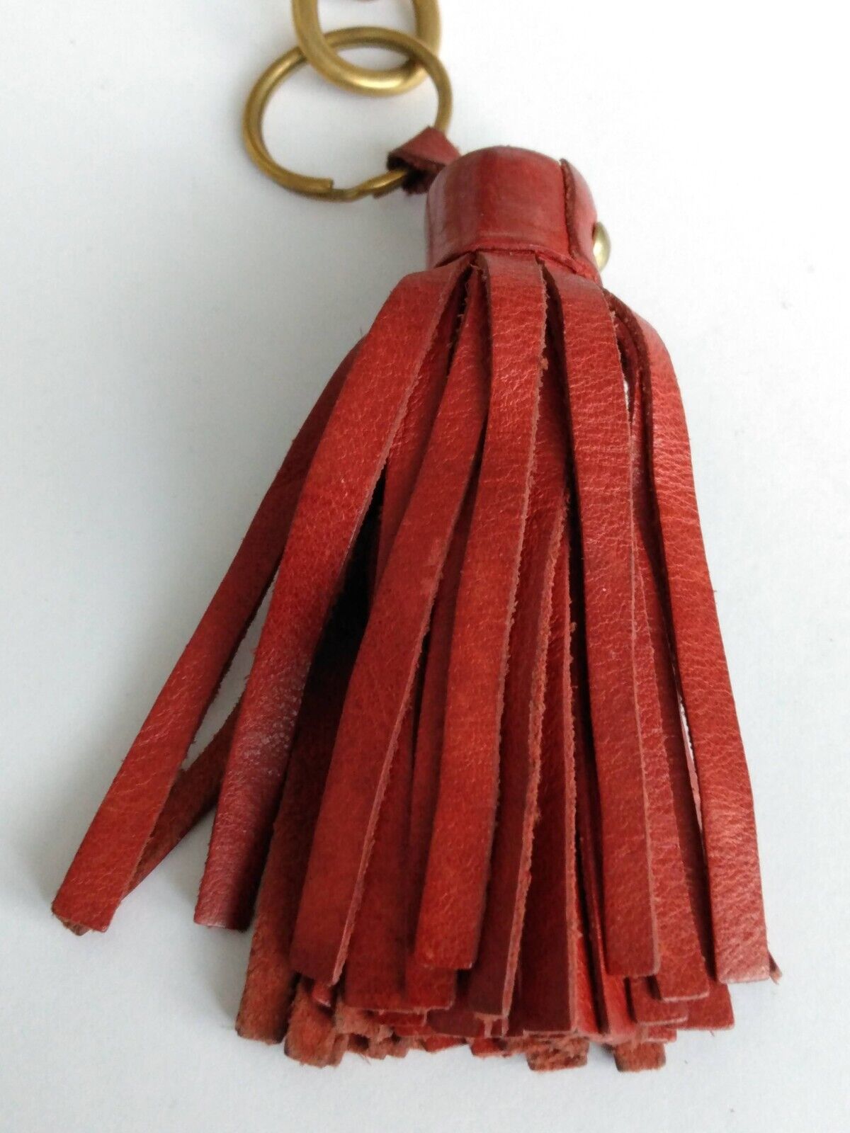 Chunky Berry Red Fringed Taseel Keyring Clip-On