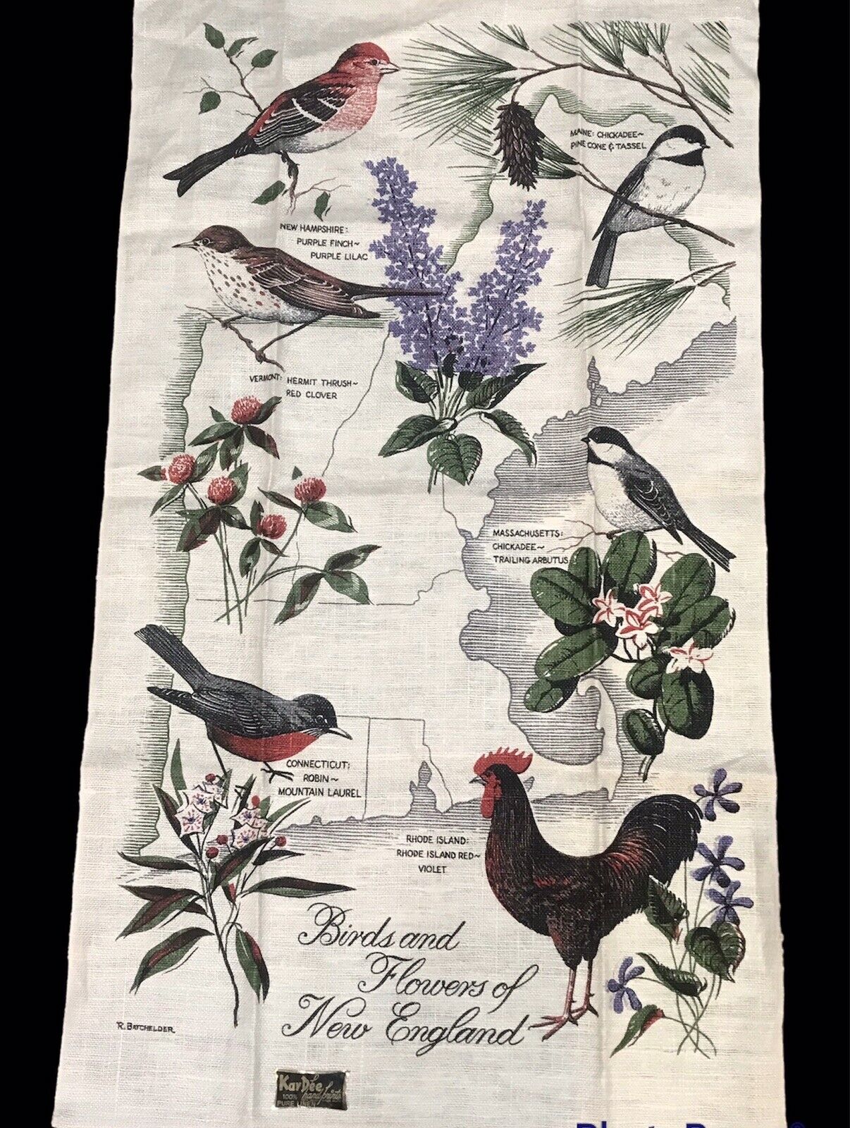 KayDee 100% Handprints Pure Linen Birds and Flowers Of New England