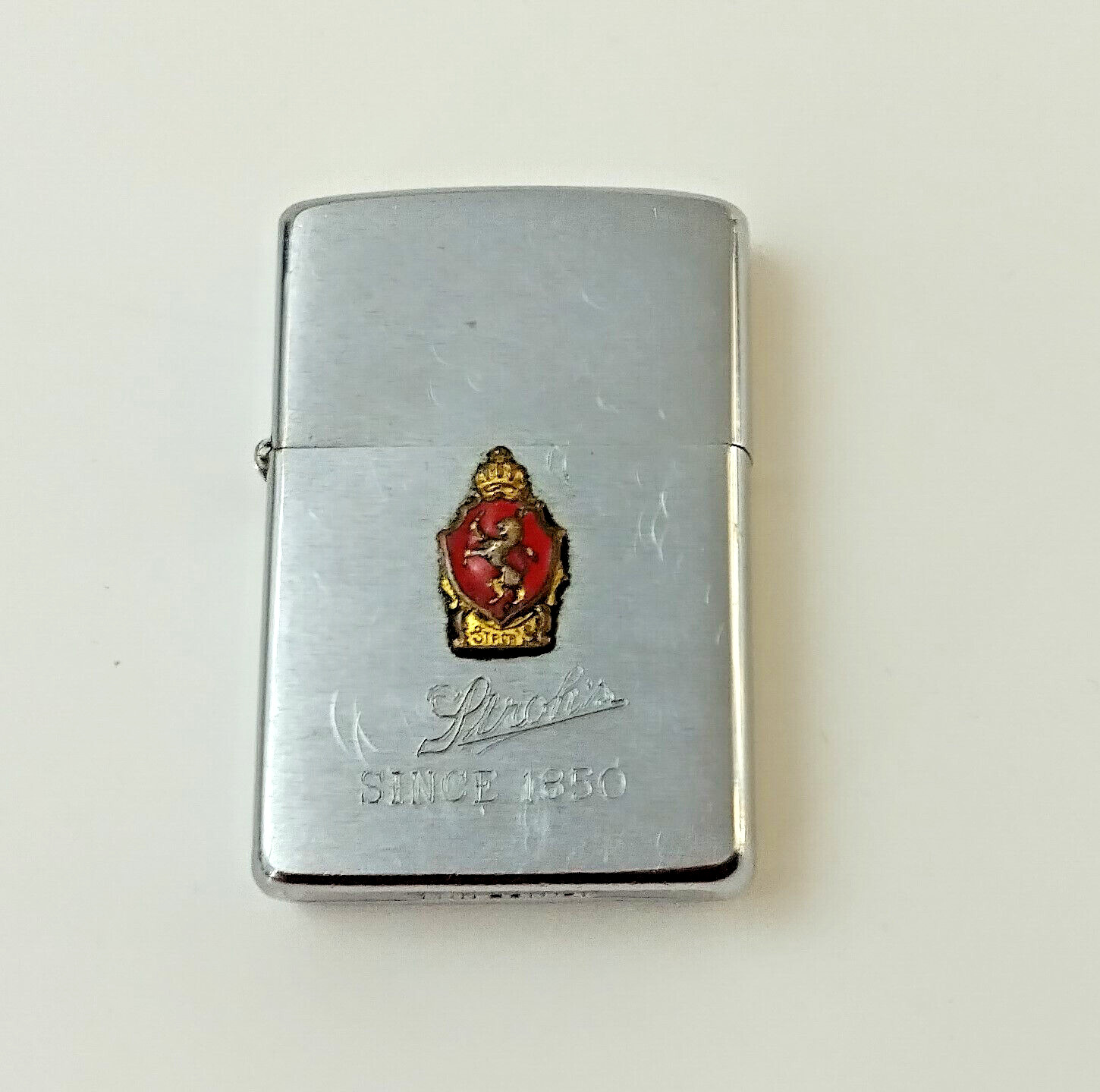 Rare Vintage Stroh’s Beer Brushed Chrome Zippo Lighter 1960 W/badge Nice