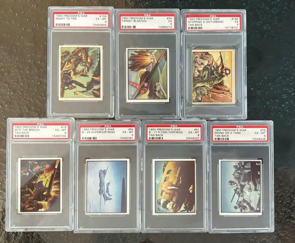 1950 Topps Freedom’s War 7 Different Card Lot All PSA 5 And 6 Rare Combat Graded