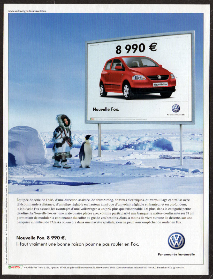 2006 VOLKSWAGEN Fox Vintage Original Print AD | Red car eskimo penguin photo FR