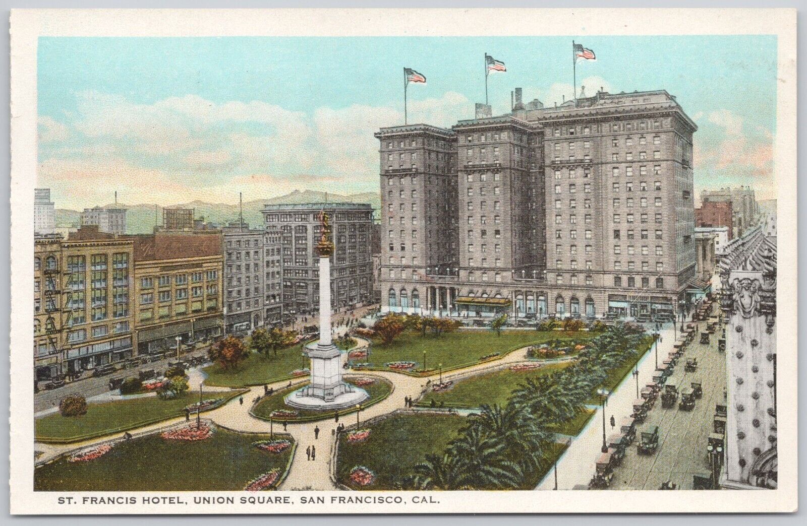 San Francisco California White Border Postcard St. Francis Hotel & Union Square