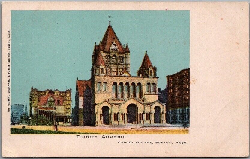 1900s BOSTON Massachusetts Postcard TRINITY CHURCH Building / Street View Unused