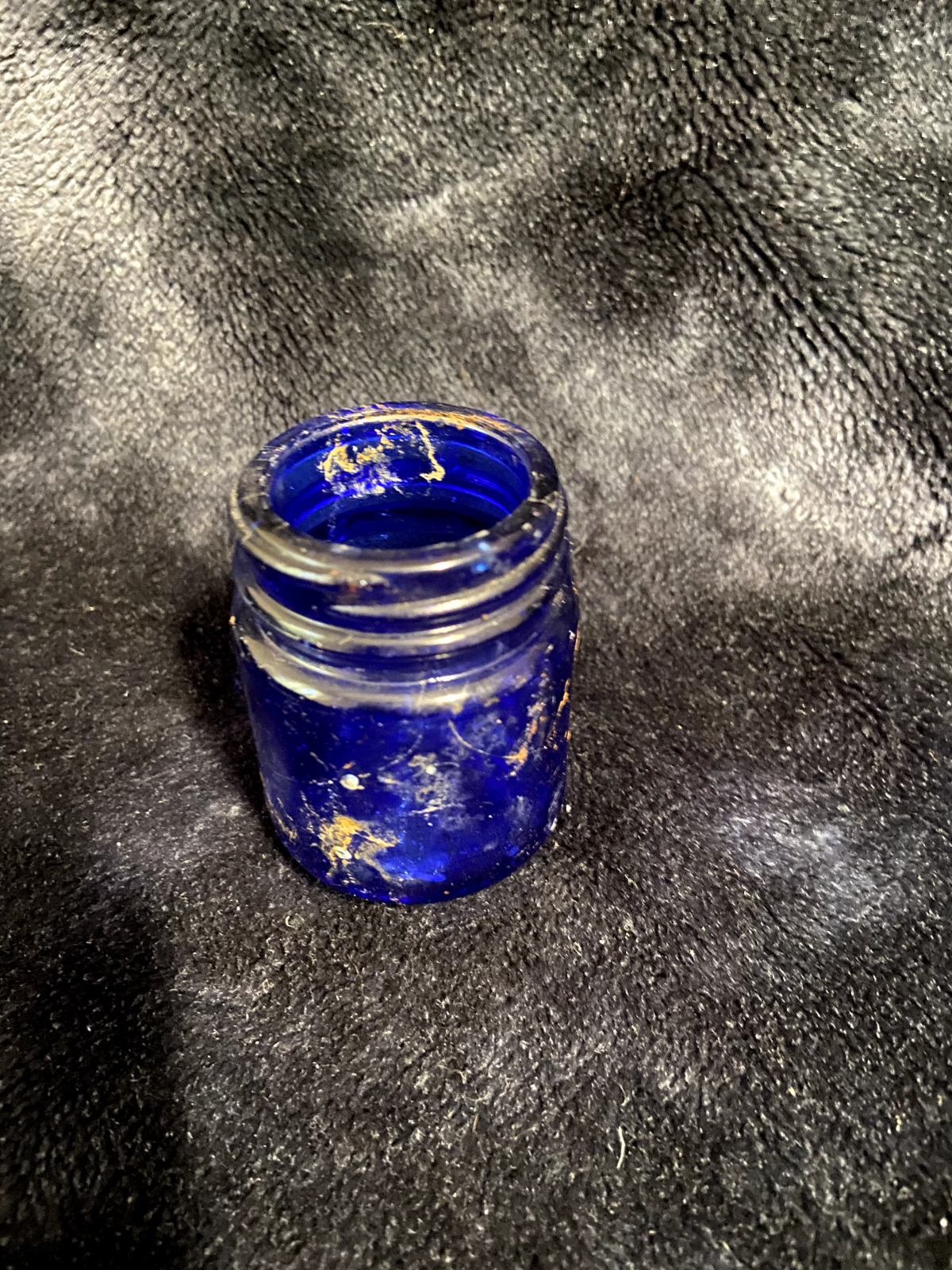 Vintage Cobalt Blue Glass Jar, Triangle Marks On Bottom, 2.5\'\' Tall