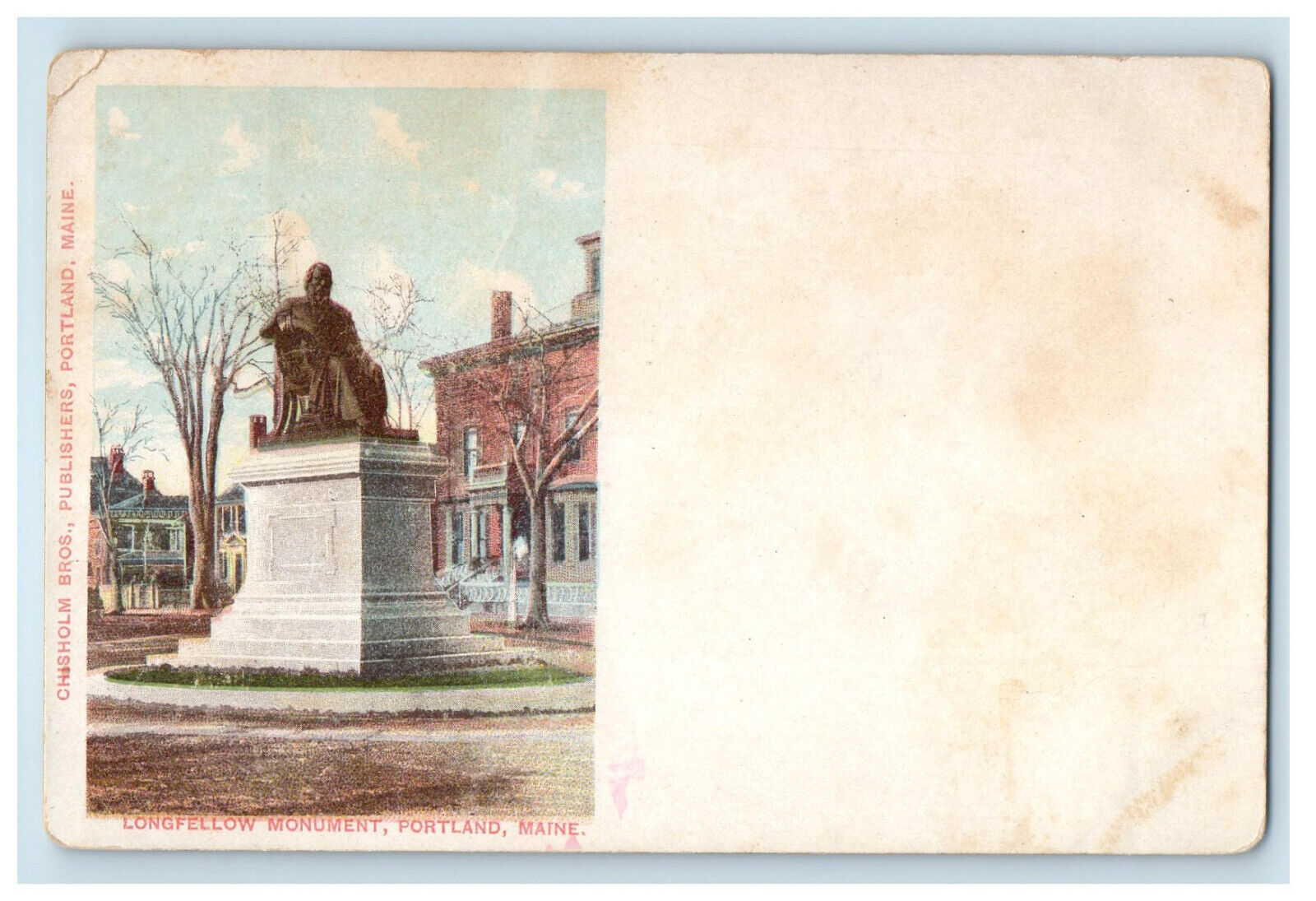 c1900s Longfellow Monument Portland Maine ME PMC Unposted Antique Postcard