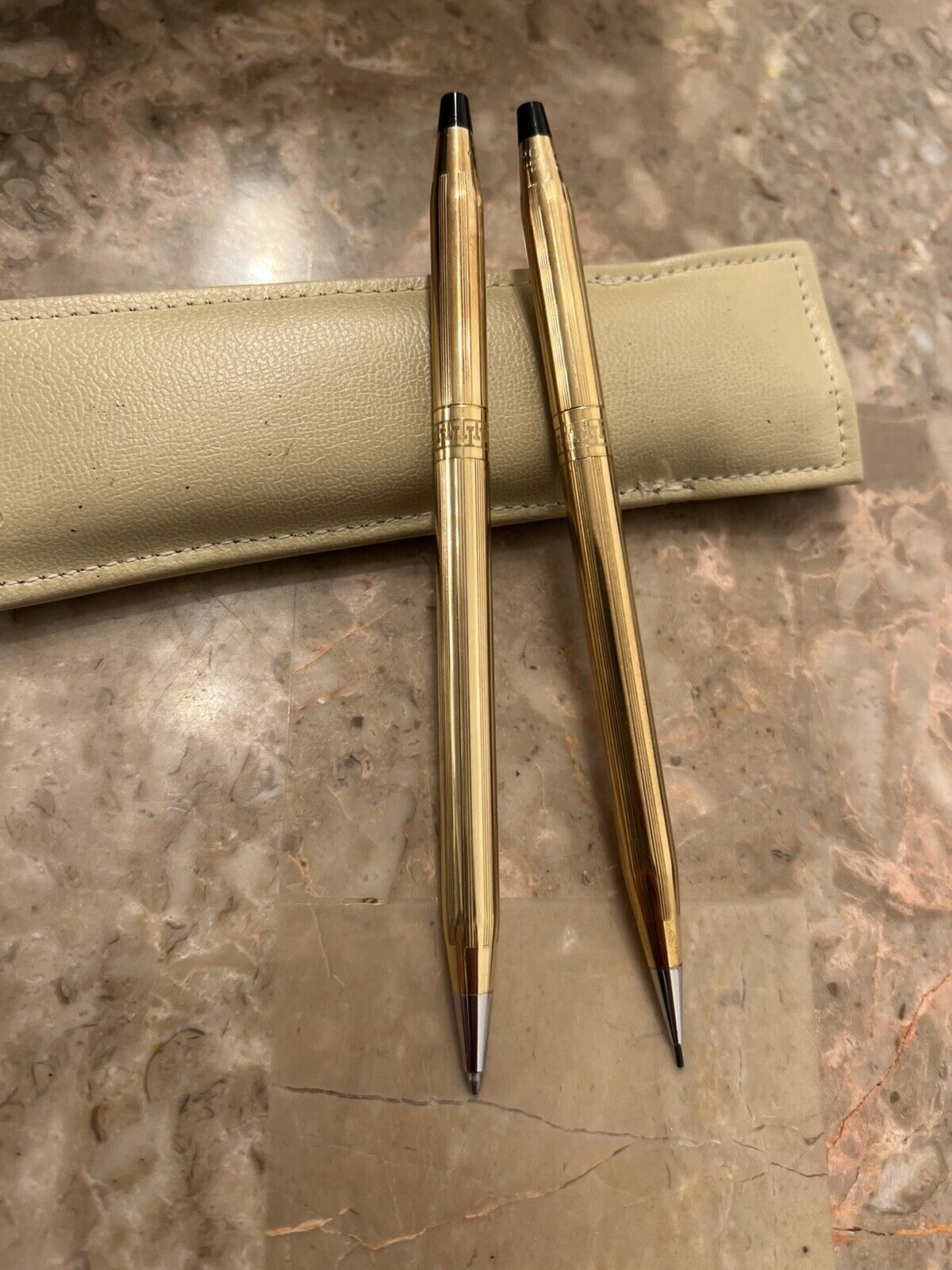 USED VINTAGE USA CROSS DESK SET  (1/20 10K GOLD) Pen And Pencil