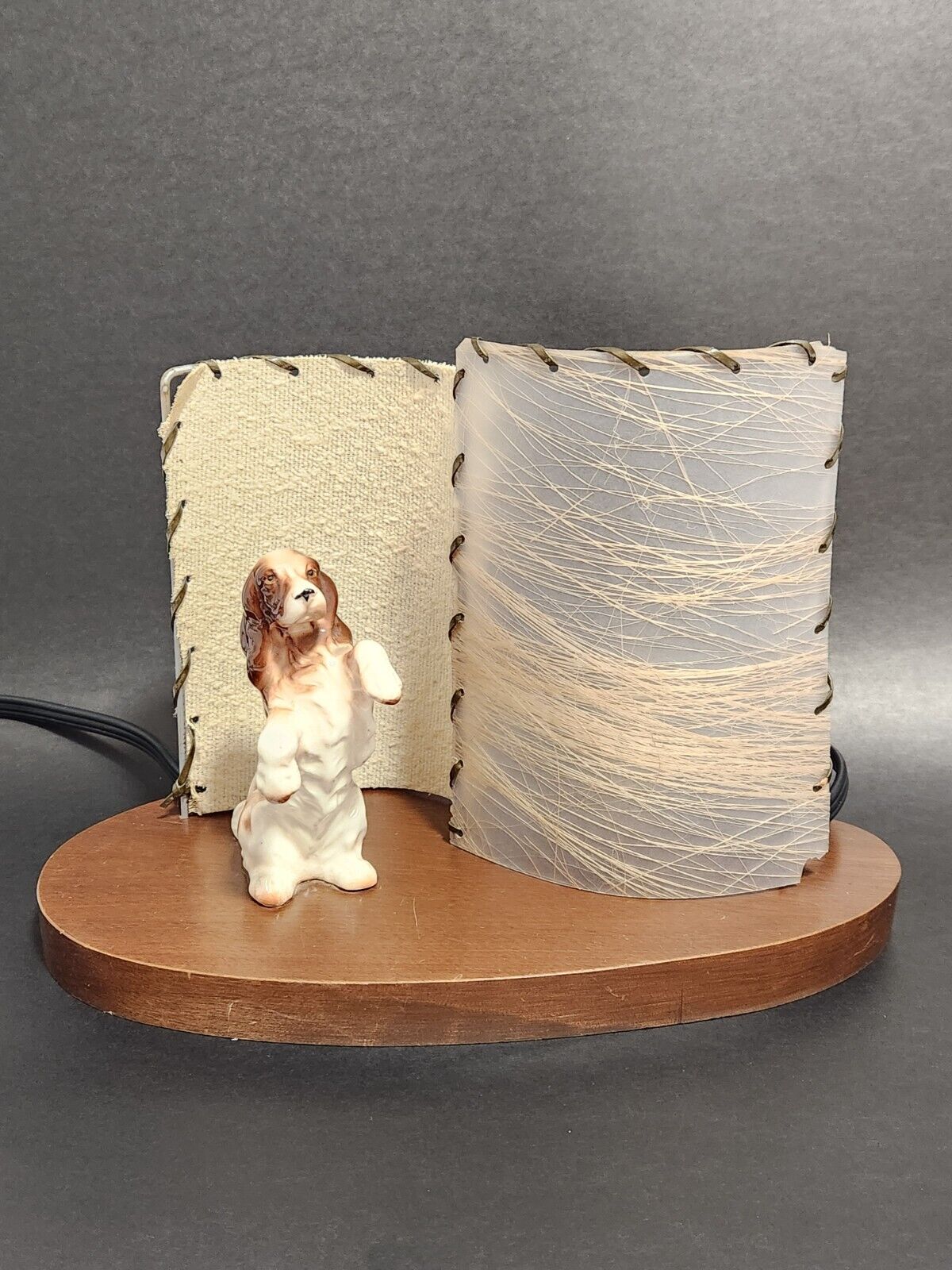 Vintage 1960s-70s Porcelain Dog on Wooden Base TV Lamp