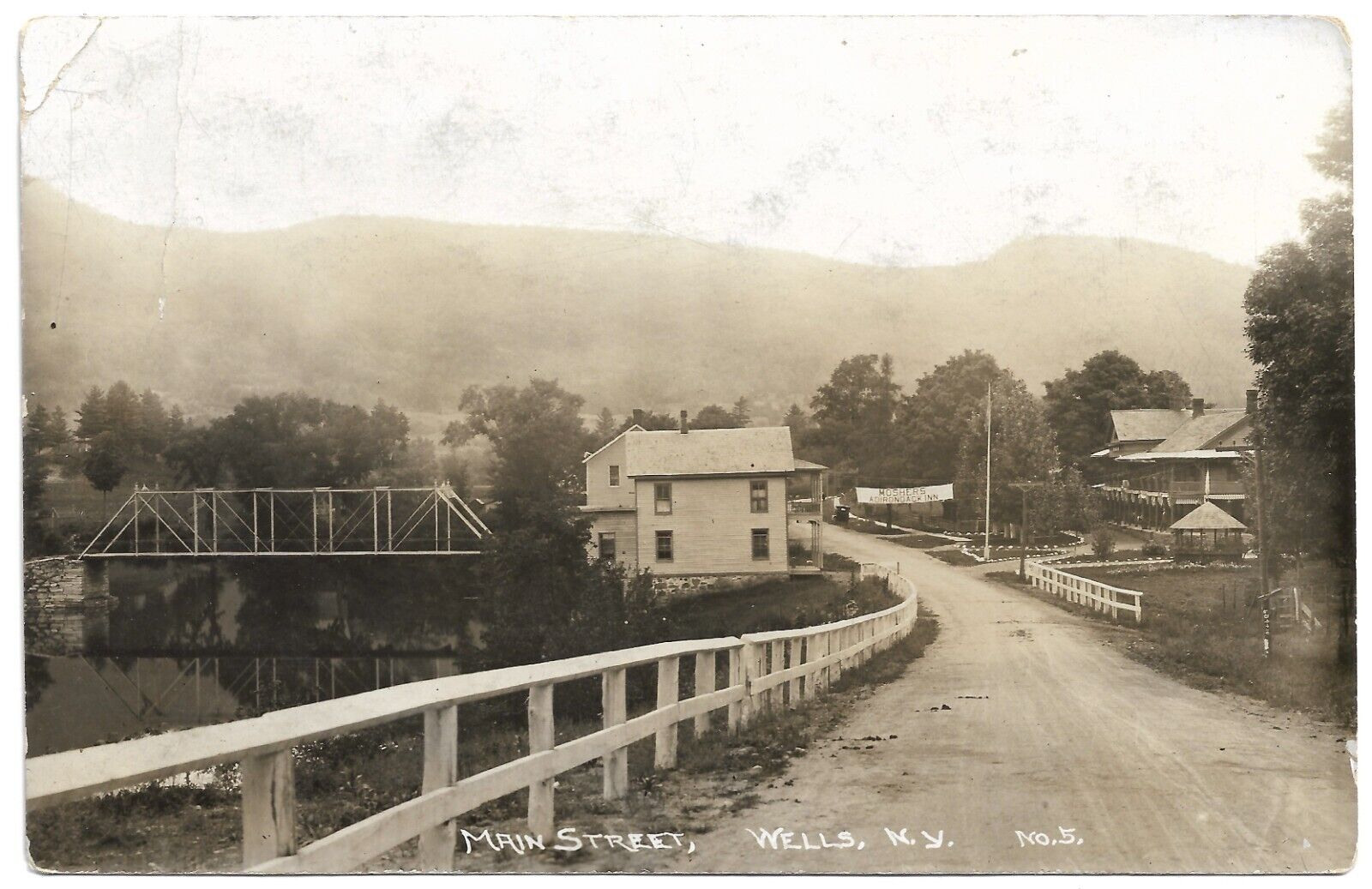 RPPC 1900s Wells New York NY Main Street View Bridge Real Photo Vintage Postcard