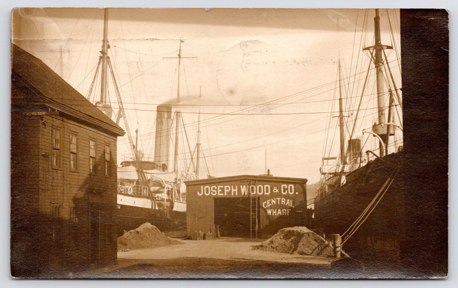  Halifax Nova Scotia~2 Large Steamships @ Central Wharf~Joseph Wood Agency~RPPC 