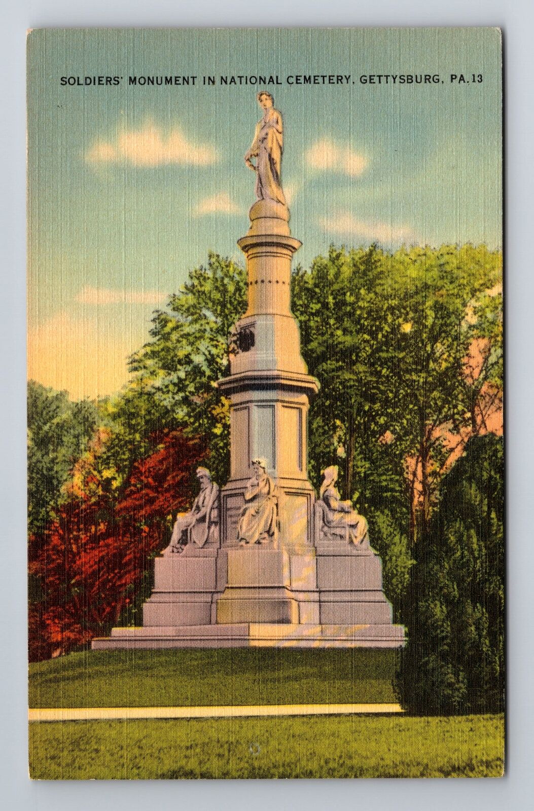 Gettysburg PA- Pennsylvania, Soldiers Monument In Cemetery, Vintage Postcard